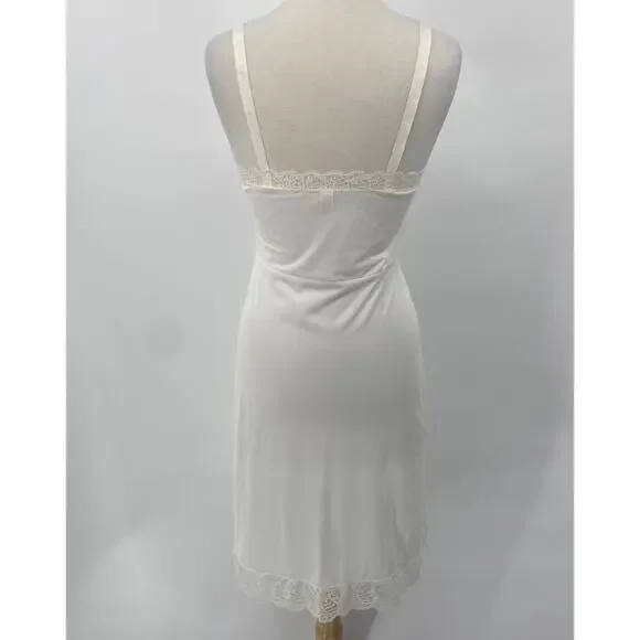 Vintage 60s Lace Trim Slip Lace Bodice Adjustable Strap Nightie Ivory Womens M 8 - Picture 7 of 10
